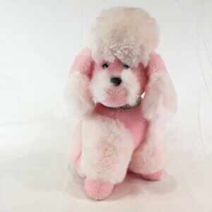 Pink Poodle Plush Dog with Silver Sparkle Collar Stuffed Animal Fluffy Soft